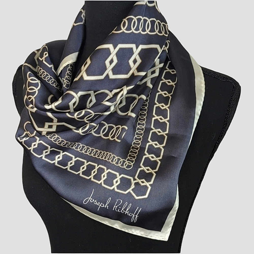 Joseph Ribkoff Black and Cream Chain Print Silk Scarf